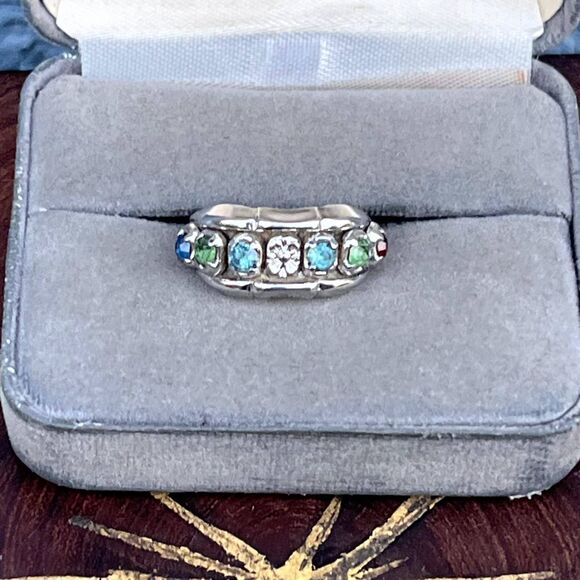 Vintage Vargas Ring Size 6 1/4 Jewelry Rainbow Glass MCM 925 sterling silver - Picture 1 of 10